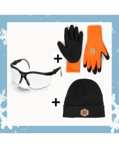 Pack Hiver 4: 1 bonnet en laine + Paire de gants Winter Grip + lunettes de protection Husqvarna